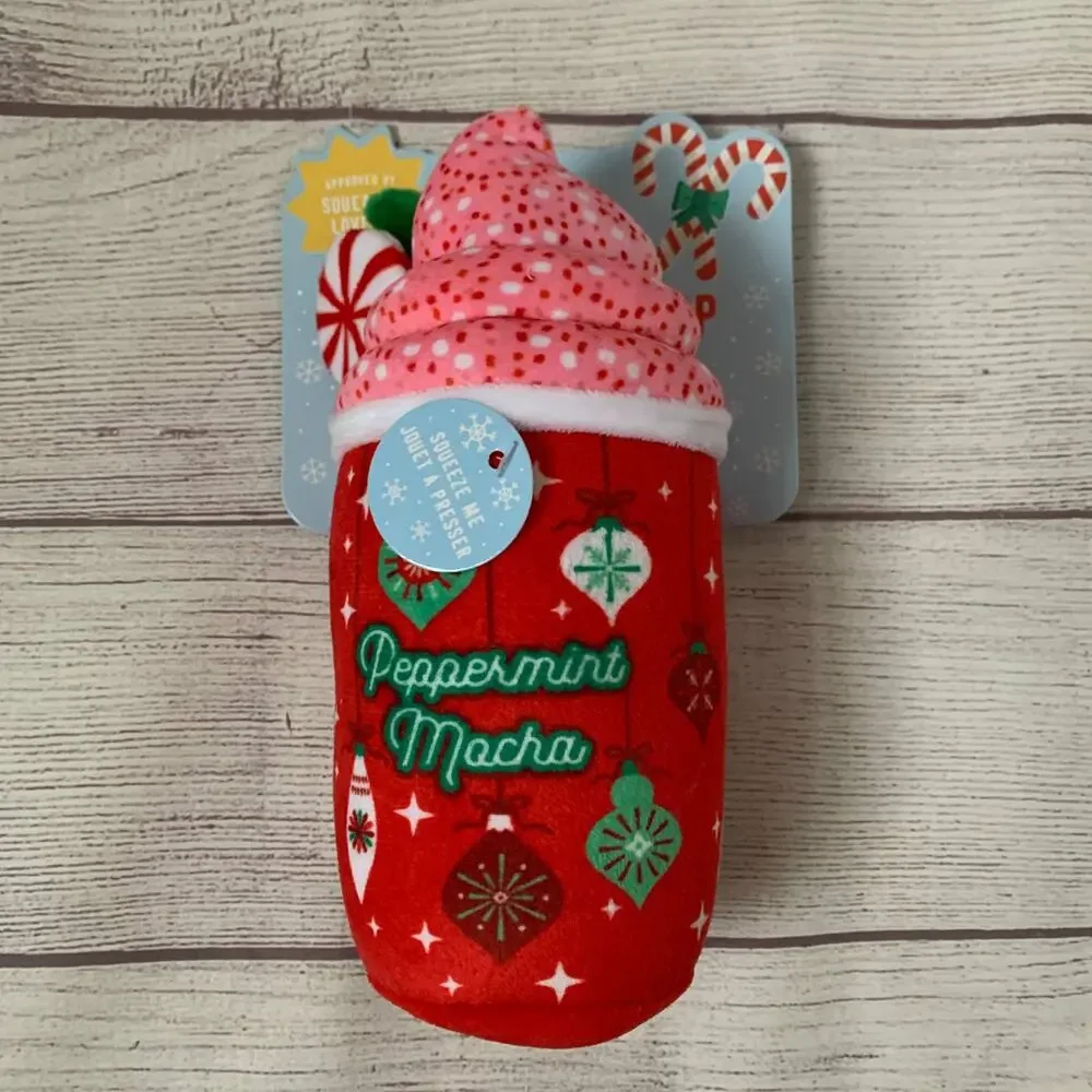 Fringe Dog Toy with Squeaker Peppermint Mocha Christmas Chew Fetch Crinkle 8